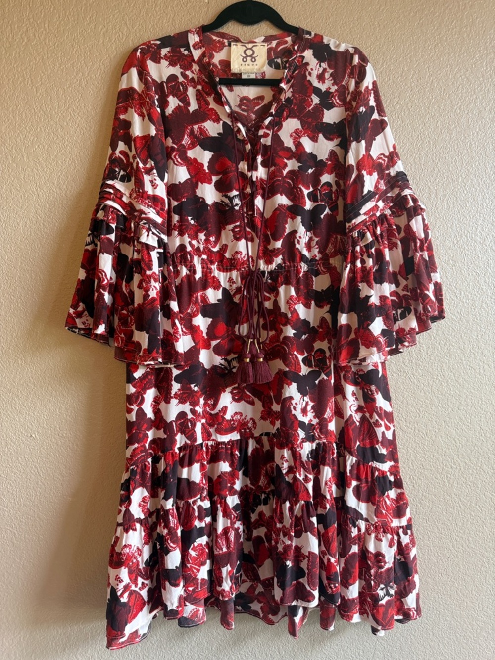 Boho Floral Tiered Dress in Red and White